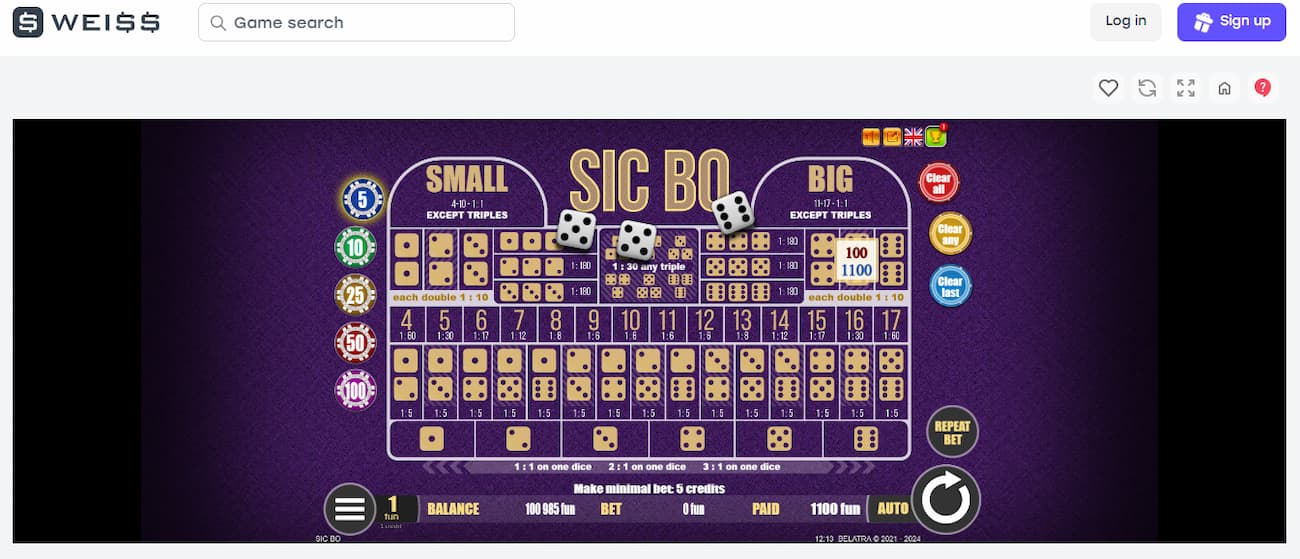 Sic Bo at Weiss Casino