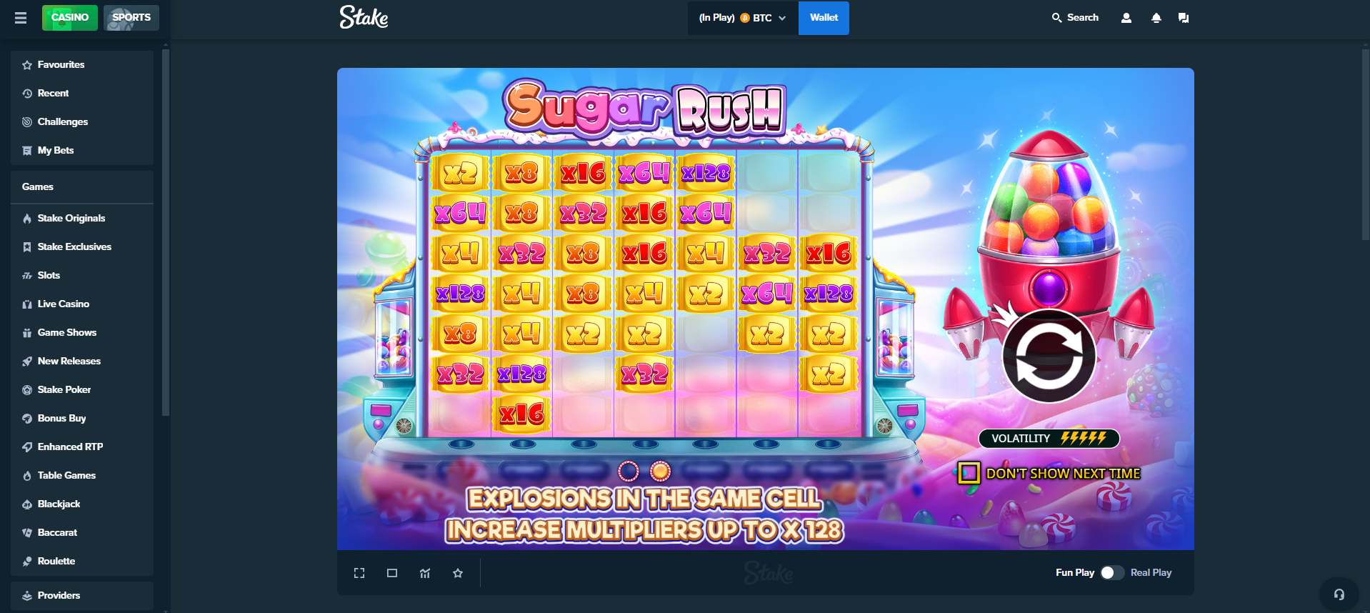 Sugar Rush at Stake Casino