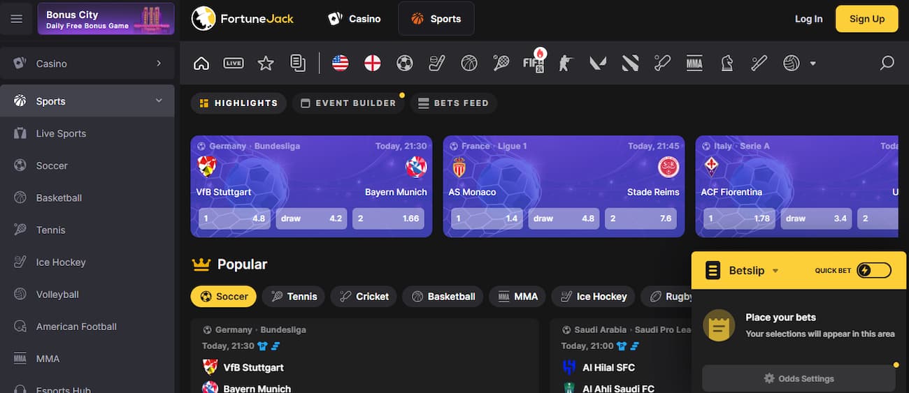 Crypto Welcome Bonus at FortuneJack Bookmaker