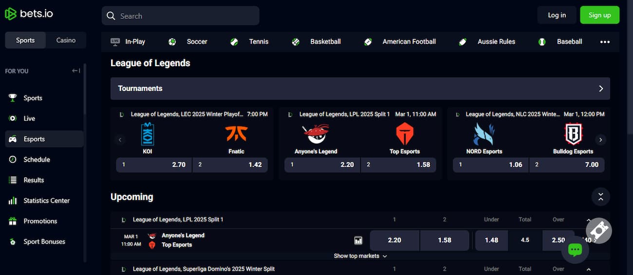 League of Legends at Bets.io