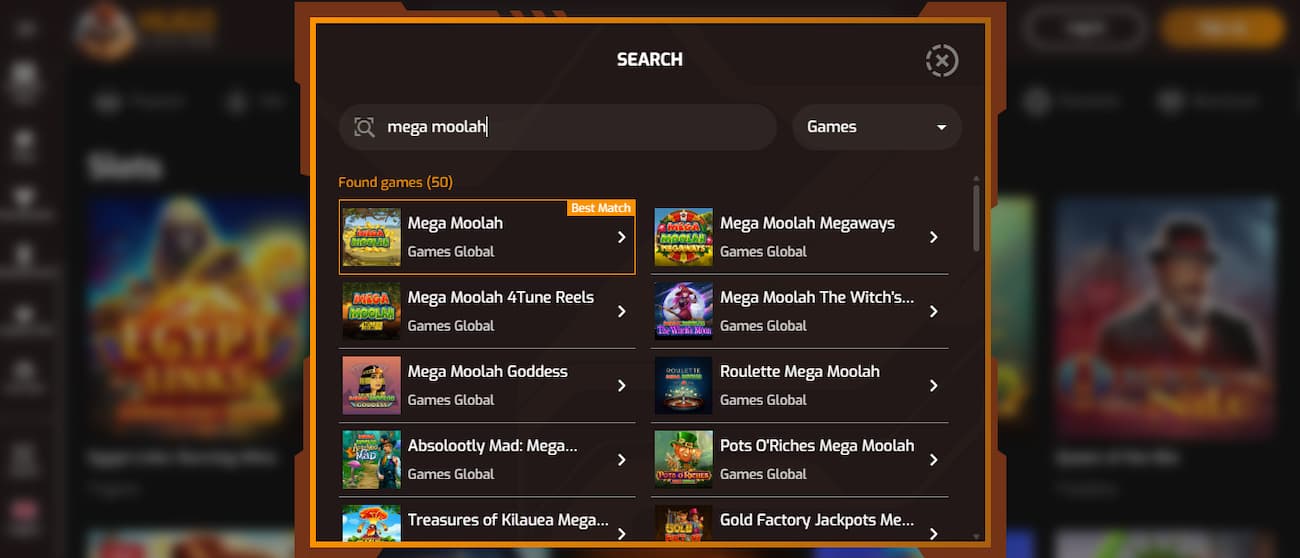 Mega Moolah at Hugo Casino