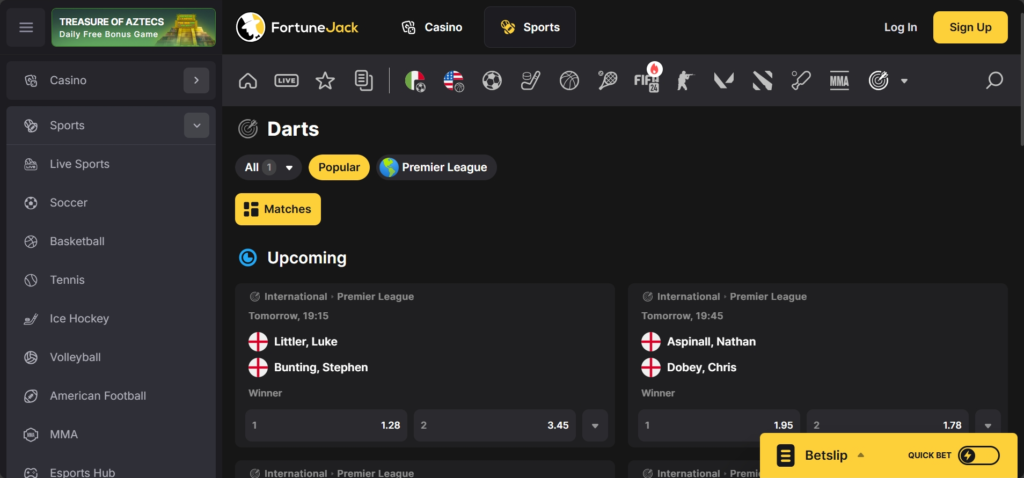 FortuneJack Crypto Darts Betting Sites