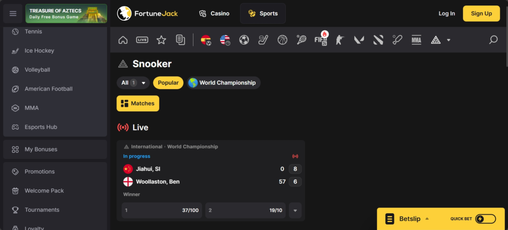 FortuneJack Crypto Snooker Sites