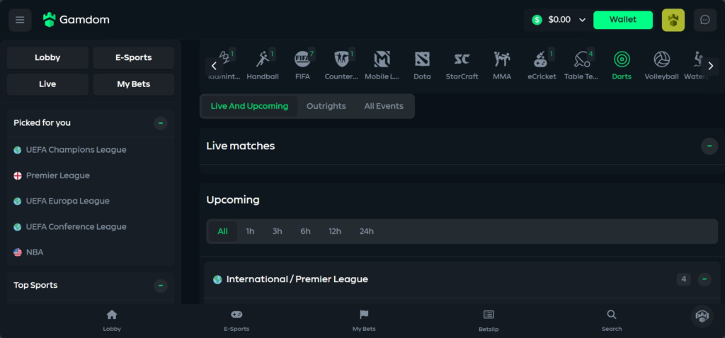 Gamdom Bitcoin Darts Betting Site