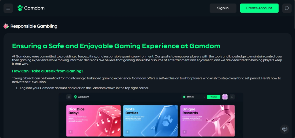 Gamdom Responsible Gambling