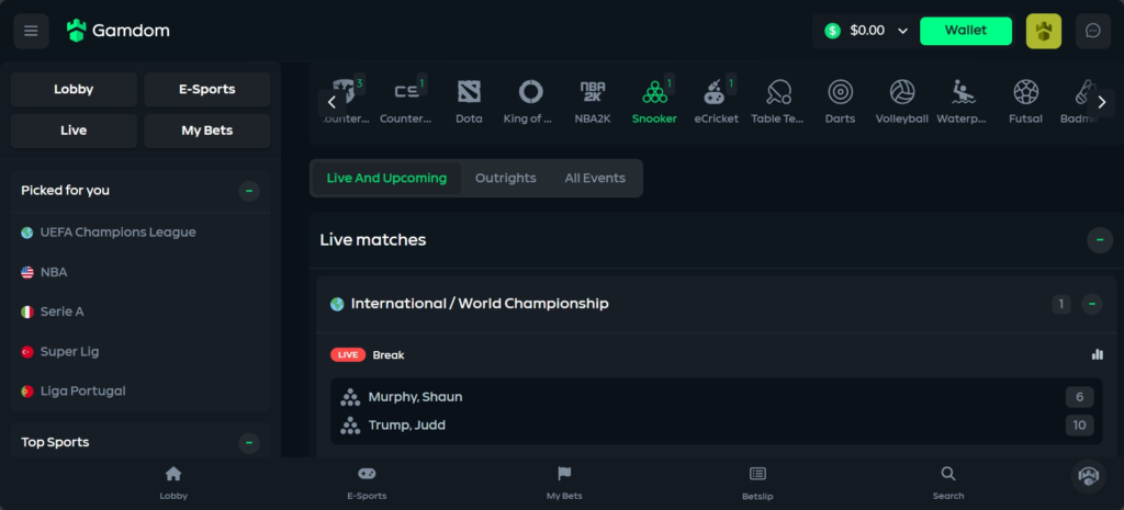 Gamdom Bitcoin snooker site