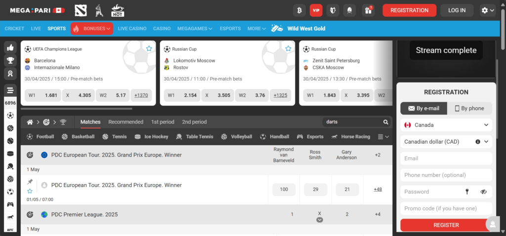 Megapari Bitcoin Darts Betting Site