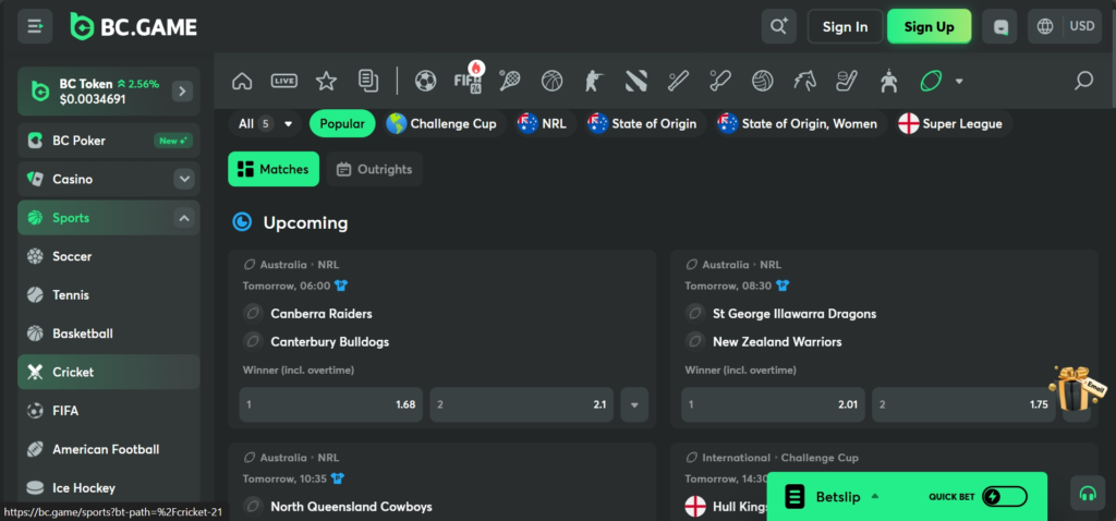 BC Game Bitcoin Rugby Betting Site