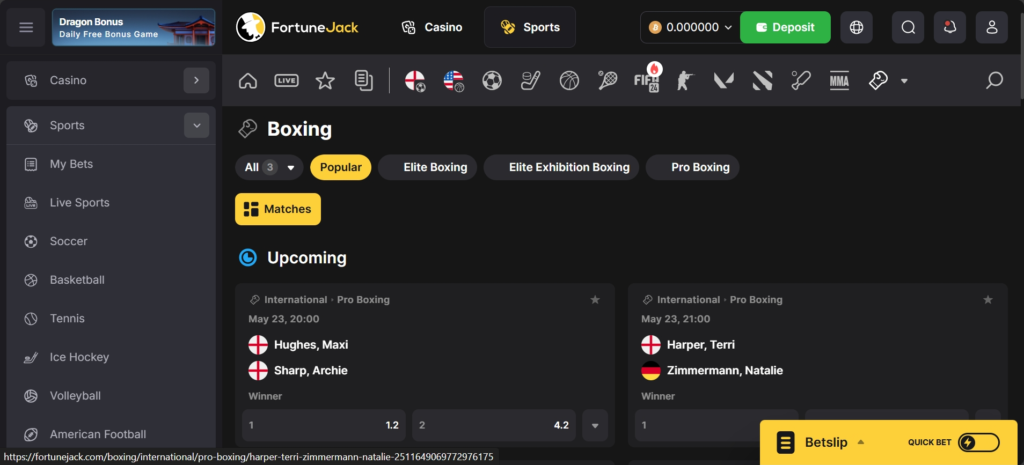 FortuneJack Boxing Sportsbooks with Bitcoin