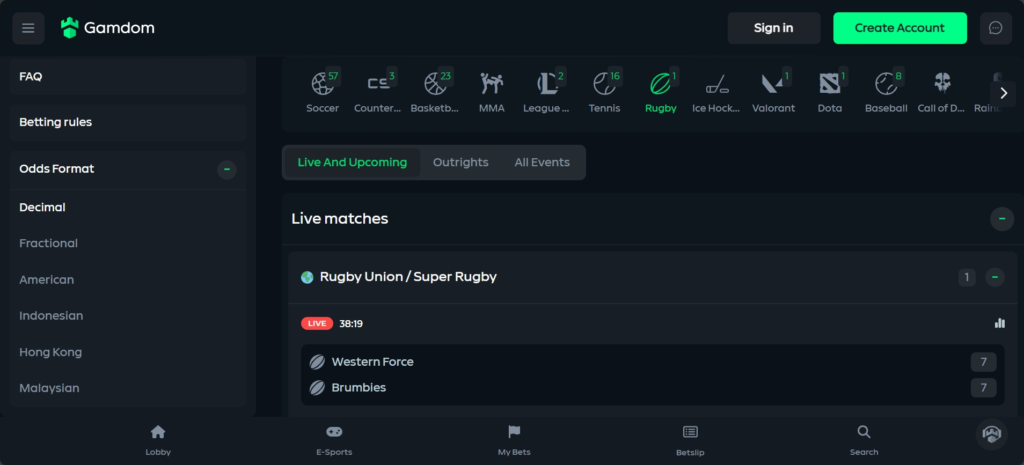 Gamdom Odds 