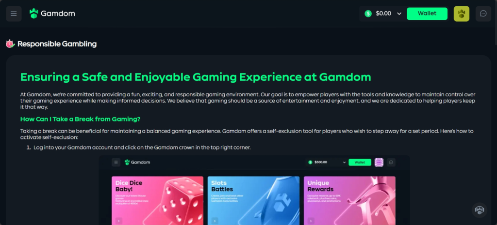 Gamdom Responsible Gambling