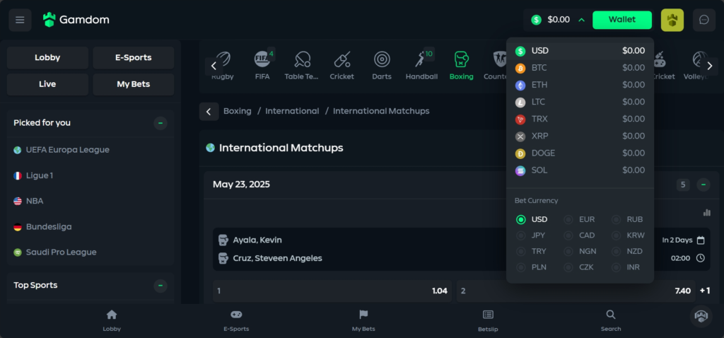 Gamdom crypto boxing betting site