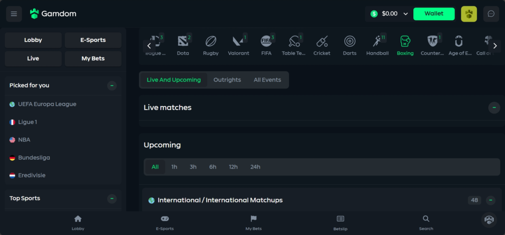 Gamdom online boxing betting sites with Bitcoin