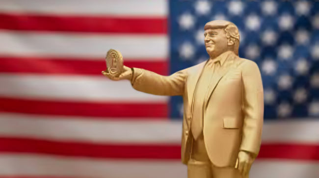 Golden Trump Bitcoin Statue Unveiled Outside US Capitol Honoring His Crypto Support